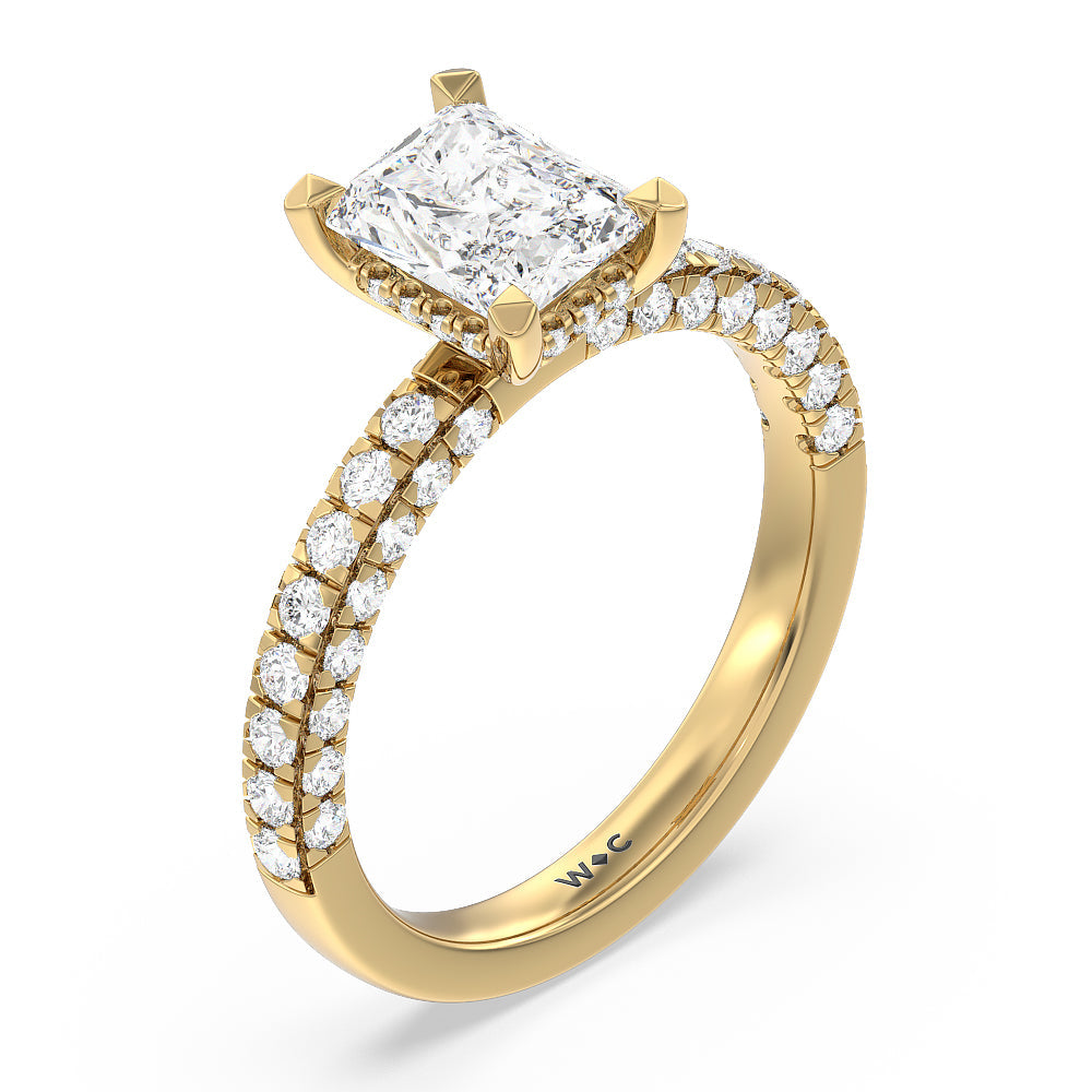 Aura Hidden Accent Engagement Ring with Radiant Cut Diamond in 14KT Yellow Gold view 3
