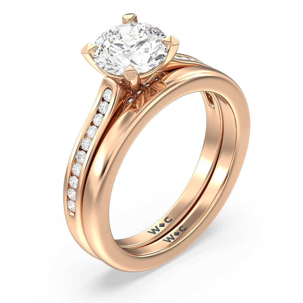 Channel Set Kite Basket Cathedral Engagement Ring with Emerald Cut Diamond in 14KT Rose Gold view 4
