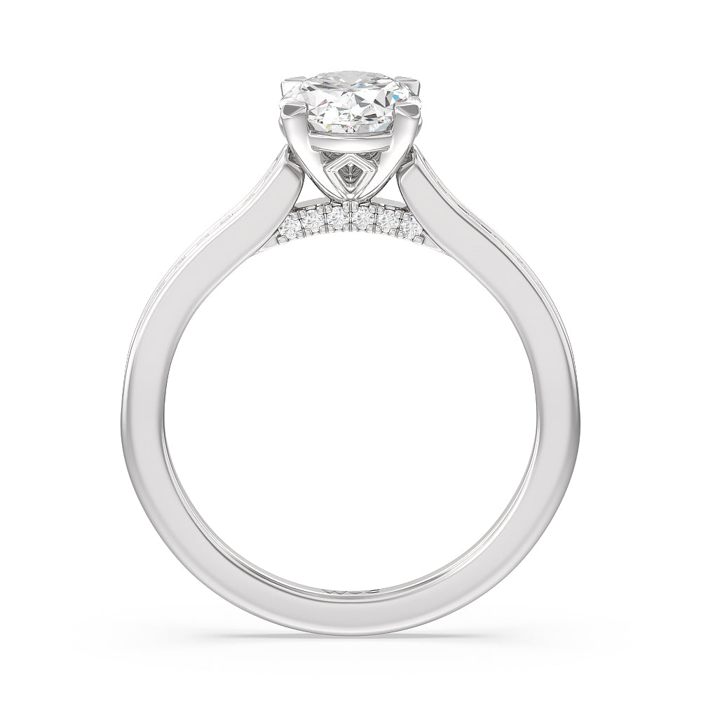 Channel Set Kite Basket Cathedral Engagement Ring with Oval Cut Diamond in 14KT Platinum view 2
