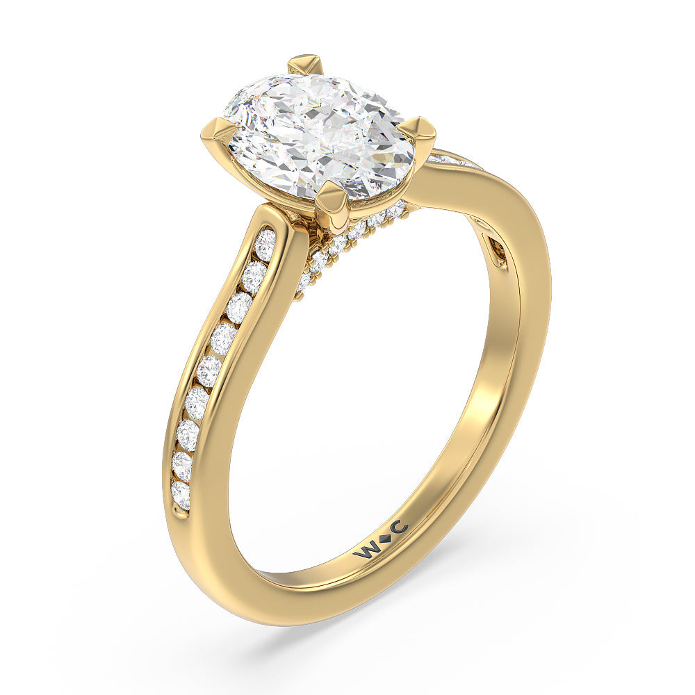 Channel Set Kite Basket Cathedral Engagement Ring with Oval Cut Diamond in 14KT Yellow Gold view 3
