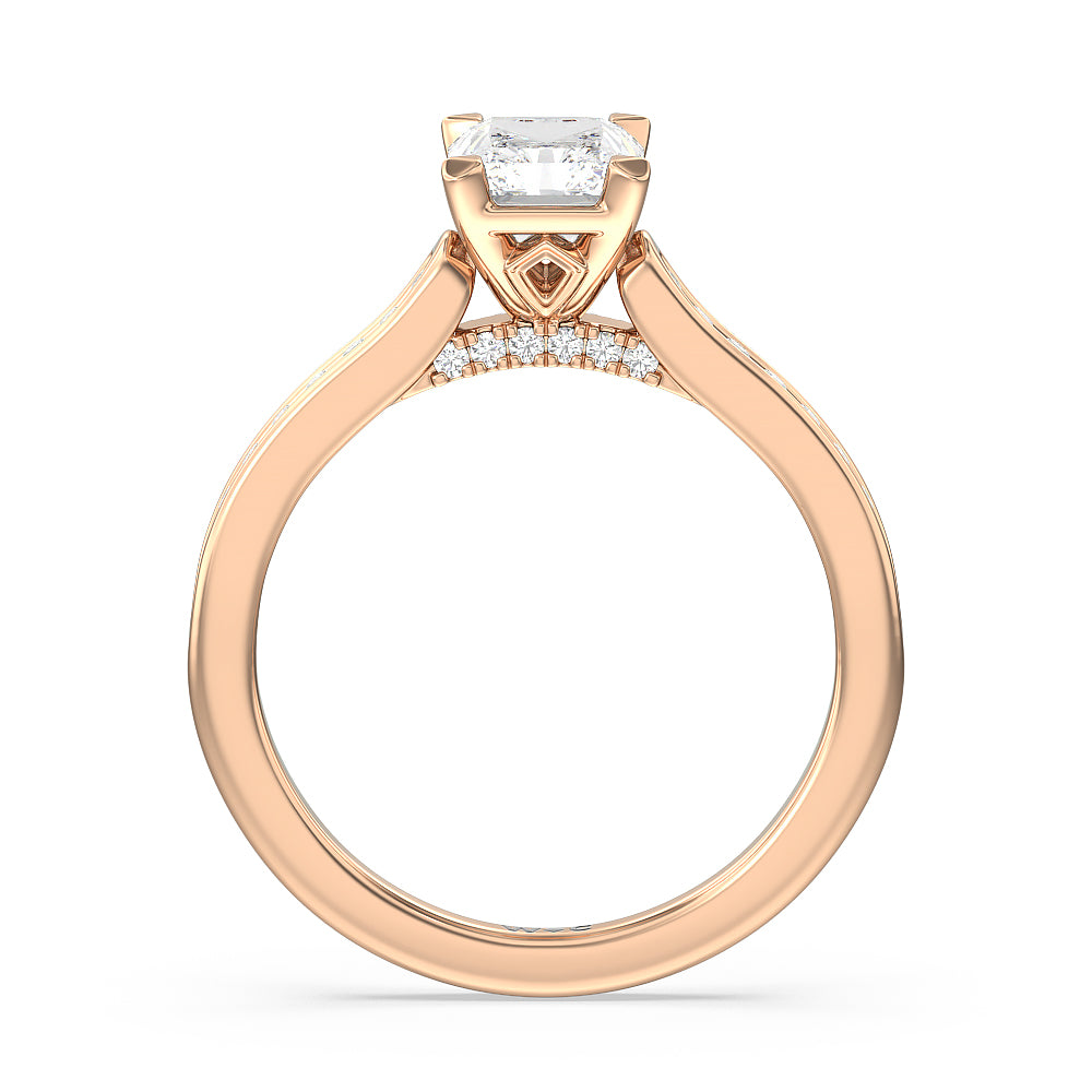 Channel Set Kite Basket Cathedral Engagement Ring with Radiant Cut Diamond in 14KT Rose Gold view 2
