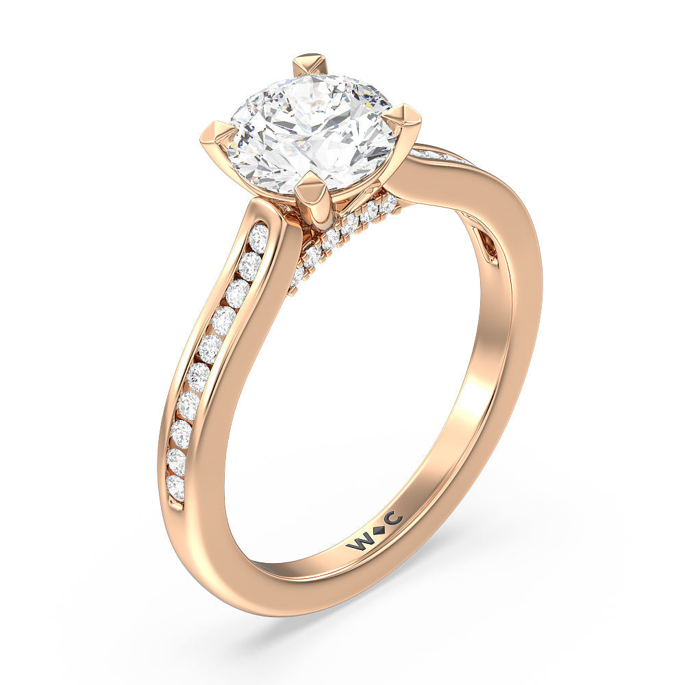 Channel Set Kite Basket Cathedral Engagement Ring with Round Cut Diamond in 14KT Rose Gold view 3
