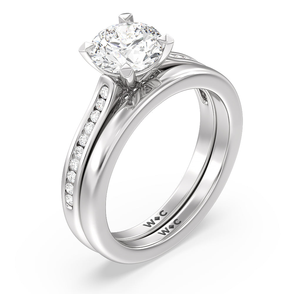 Channel Set Kite Basket Cathedral Engagement Ring with Round Cut Diamond in 14KT Platinum view 4
