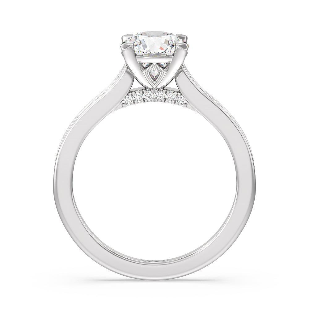 Channel Set Kite Basket Cathedral Engagement Ring with Round Cut Diamond in 14KT Platinum view 2
