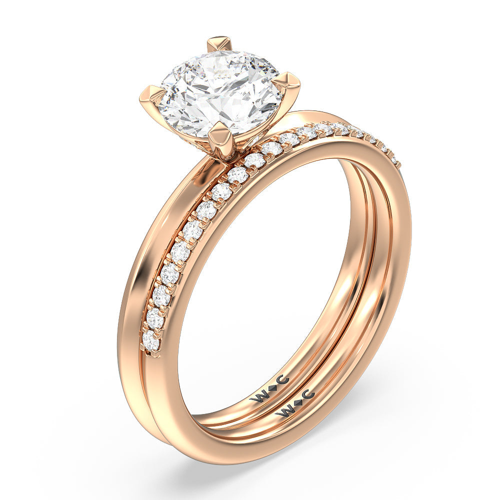 Cushion Cut Knife Edge Shank Studded Kite Basket Solitaire Engagement Ring with Lab Grown Diamond in 14KT Rose Gold view 4
