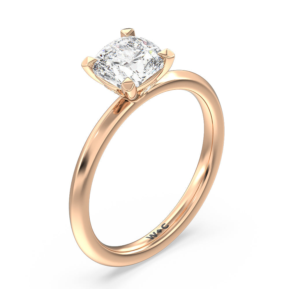 Cushion Cut Knife Edge Shank Studded Kite Basket Solitaire Engagement Ring with Lab Grown Diamond in 14KT Rose Gold view 3
