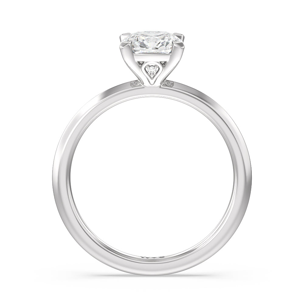 Cushion Cut Knife Edge Shank Studded Kite Basket Solitaire Engagement Ring with Lab Grown Diamond in 14KT Platinum view 2
