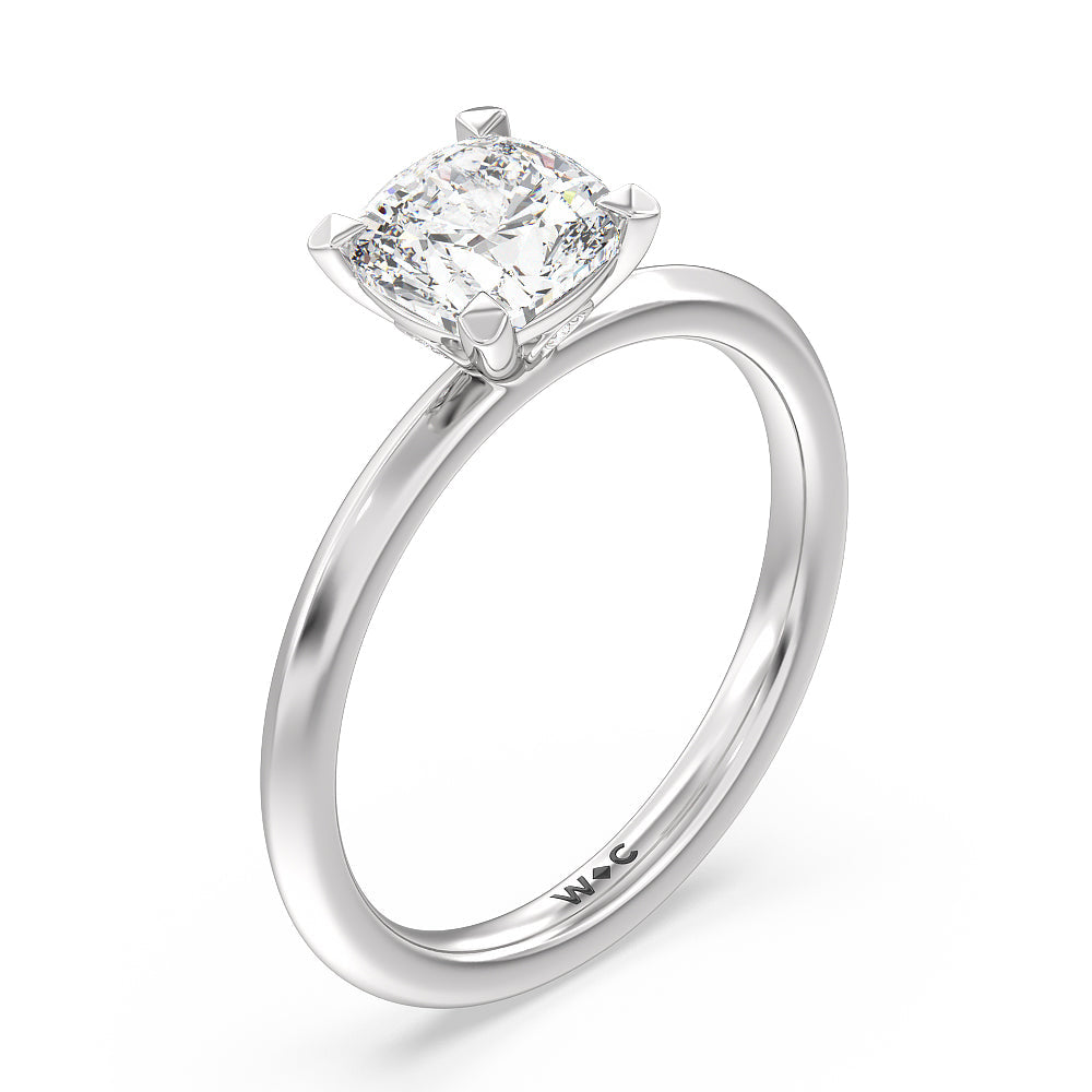 Cushion Cut Knife Edge Shank Studded Kite Basket Solitaire Engagement Ring with Lab Grown Diamond in 14KT Platinum view 3

