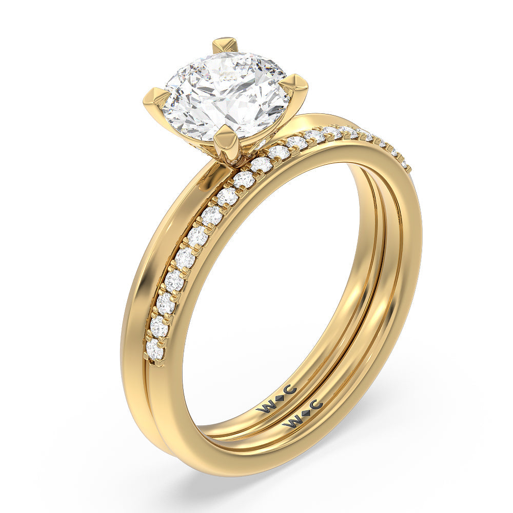 Cushion Cut Knife Edge Shank Studded Kite Basket Solitaire Engagement Ring with Lab Grown Diamond in 14KT Yellow Gold view 4
