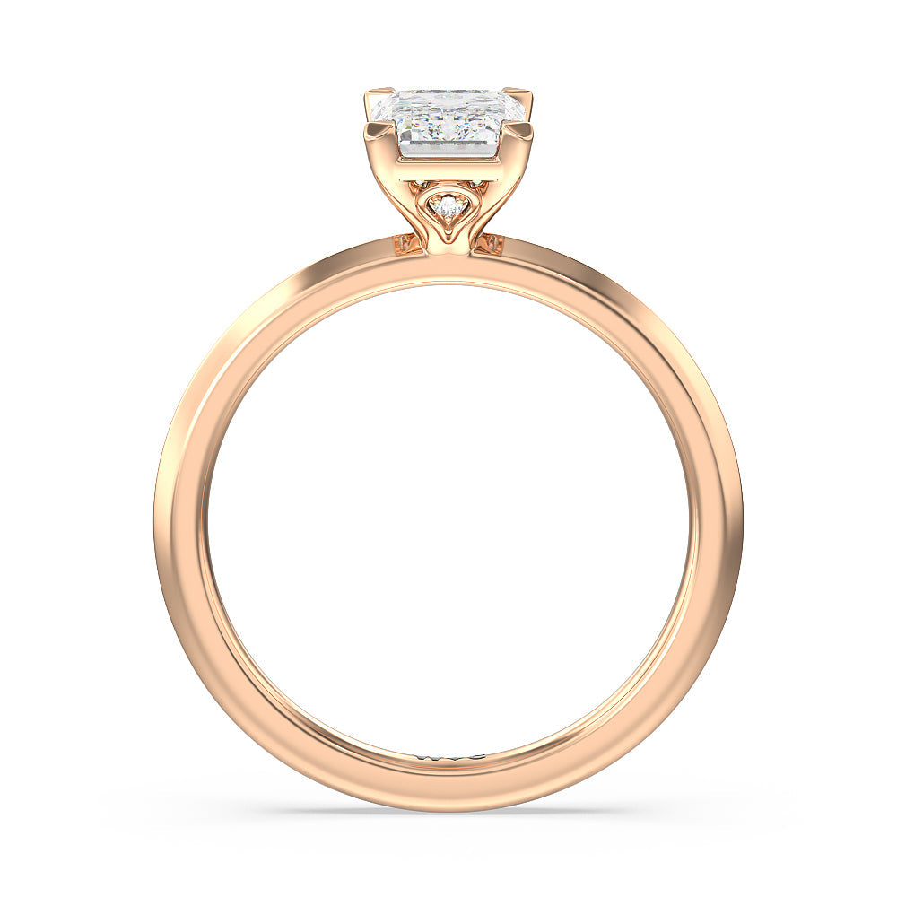 Emerald Cut Knife Edge Shank Studded Kite Basket Solitaire Engagement Ring with Lab Grown Diamond in 14KT Rose Gold view 2

