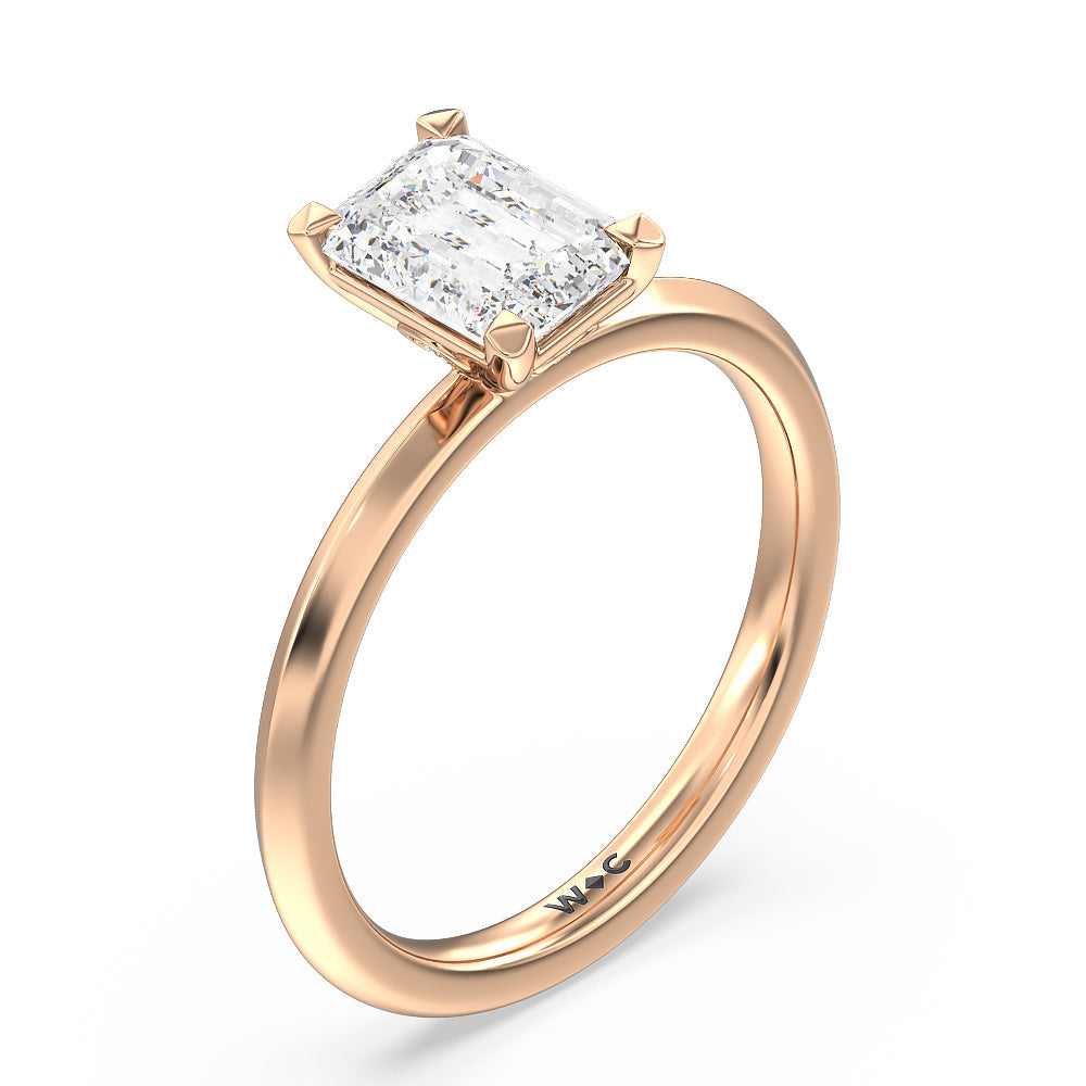 Emerald Cut Knife Edge Shank Studded Kite Basket Solitaire Engagement Ring with Lab Grown Diamond in 14KT Rose Gold view 3
