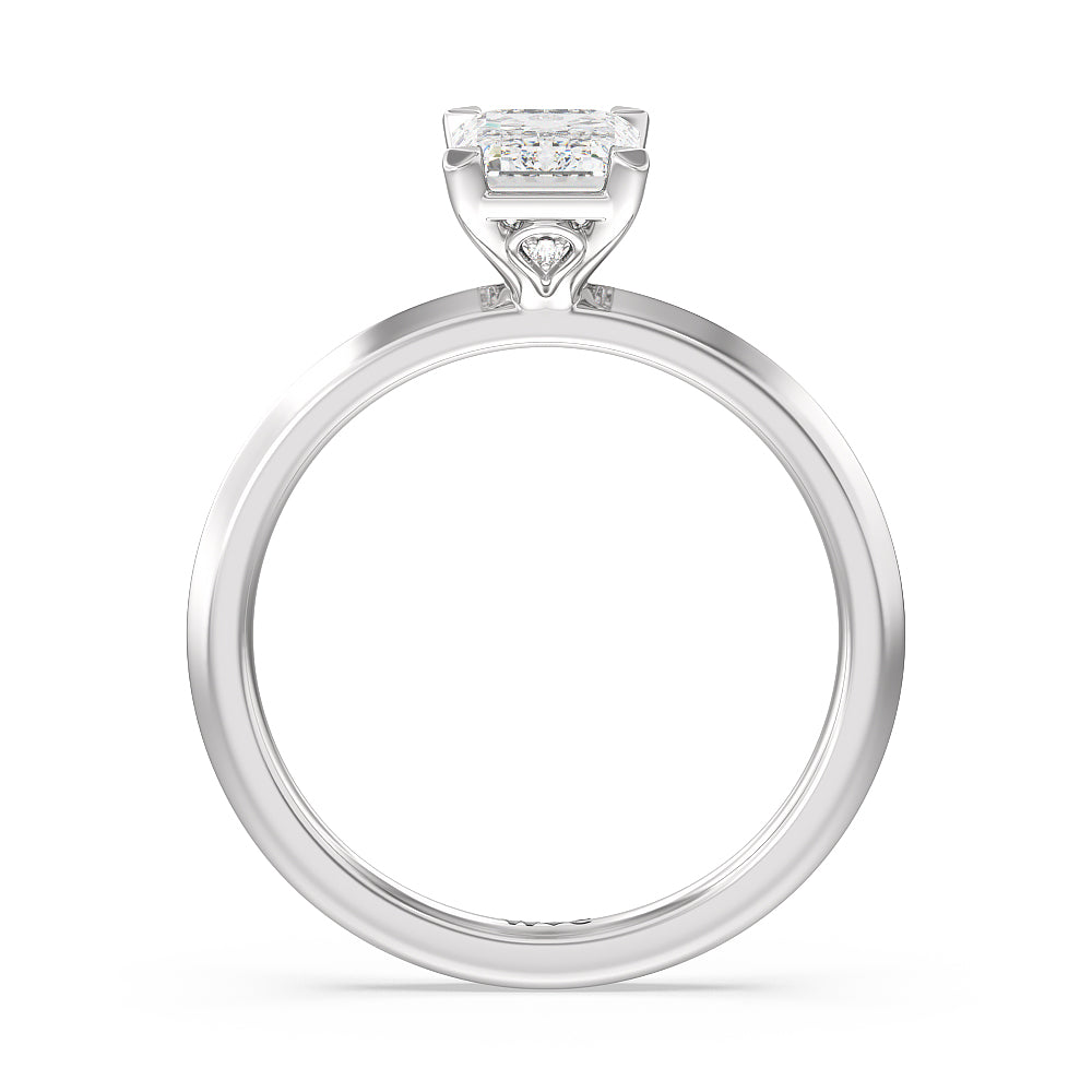 Emerald Cut Knife Edge Shank Studded Kite Basket Solitaire Engagement Ring with Lab Grown Diamond in 14KT Platinum view 2

