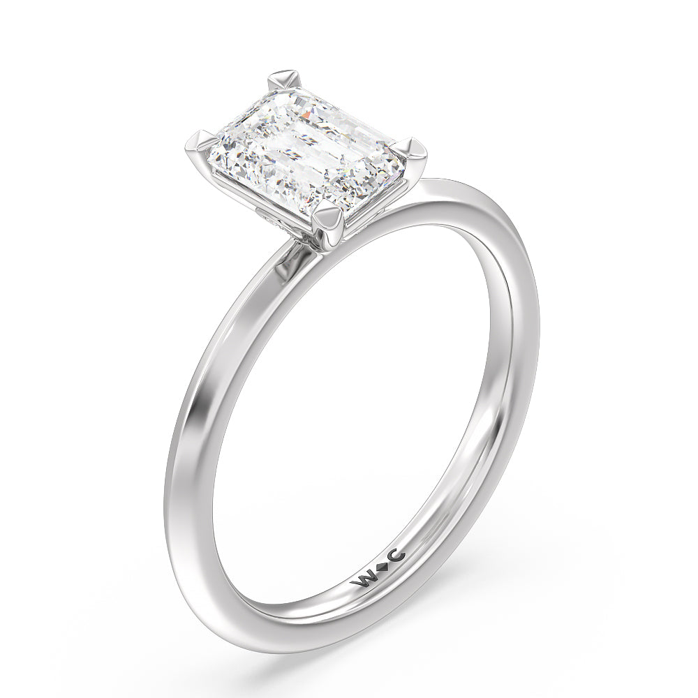Emerald Cut Knife Edge Shank Studded Kite Basket Solitaire Engagement Ring with Lab Grown Diamond in 14KT Platinum view 3
