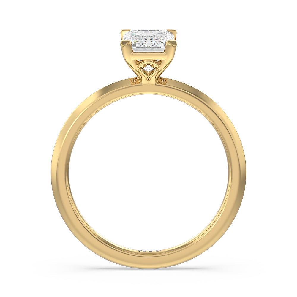 Emerald Cut Knife Edge Shank Studded Kite Basket Solitaire Engagement Ring with Lab Grown Diamond in 14KT Yellow Gold view 2
