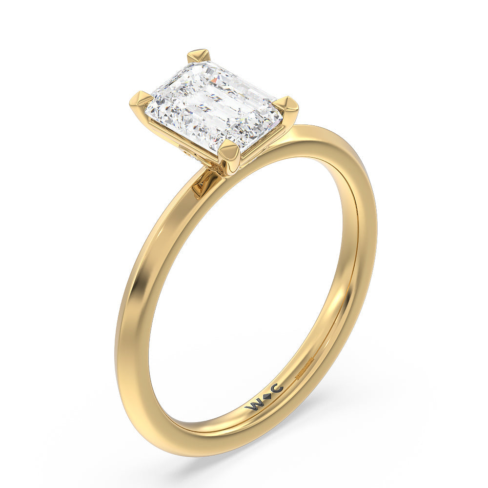 Emerald Cut Knife Edge Shank Studded Kite Basket Solitaire Engagement Ring with Lab Grown Diamond in 14KT Yellow Gold view 3
