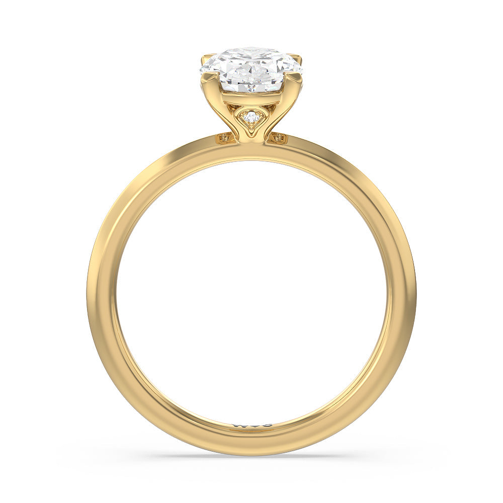 Oval Cut Knife Edge Shank Studded Kite Basket Solitaire Engagement Ring with Lab Grown Diamond in 14KT Yellow Gold view 2

