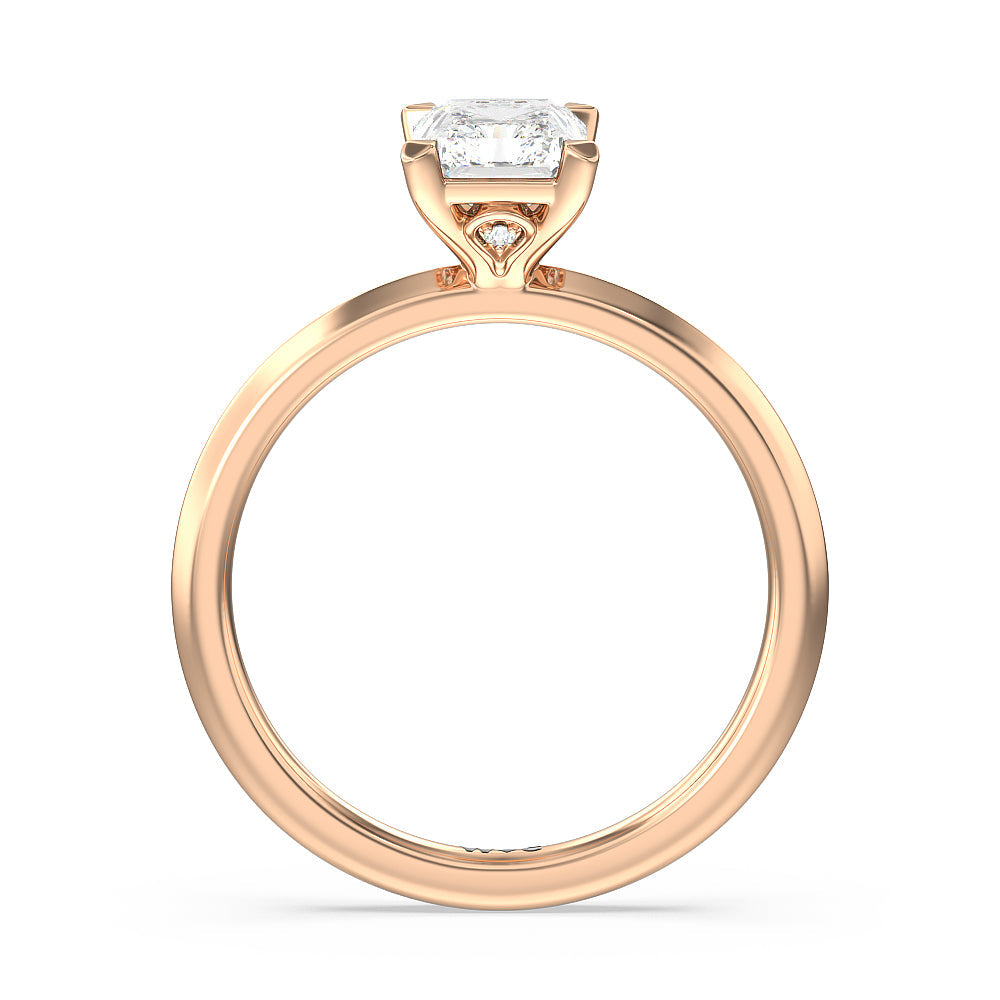 Radiant Cut Knife Edge Shank Studded Kite Basket Solitaire Engagement Ring with Lab Grown Diamond in 14KT Rose Gold view 2
