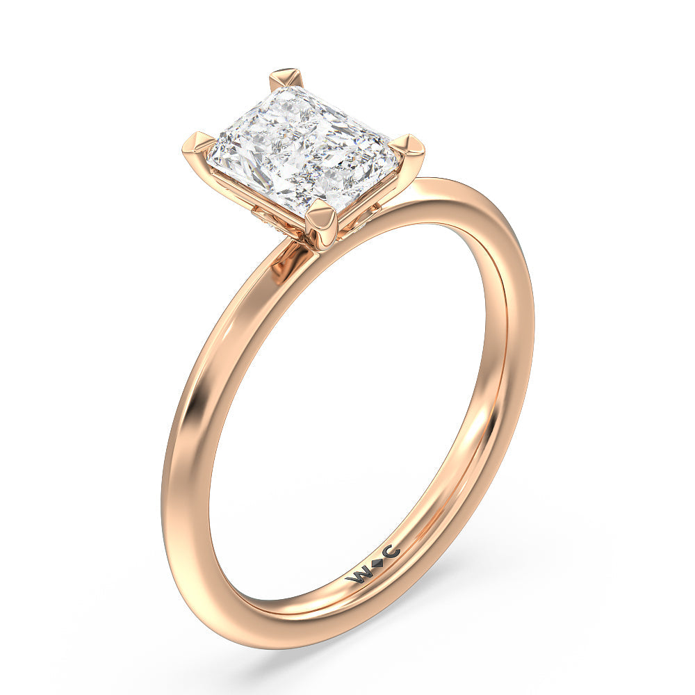 Radiant Cut Knife Edge Shank Studded Kite Basket Solitaire Engagement Ring with Lab Grown Diamond in 14KT Rose Gold view 3
