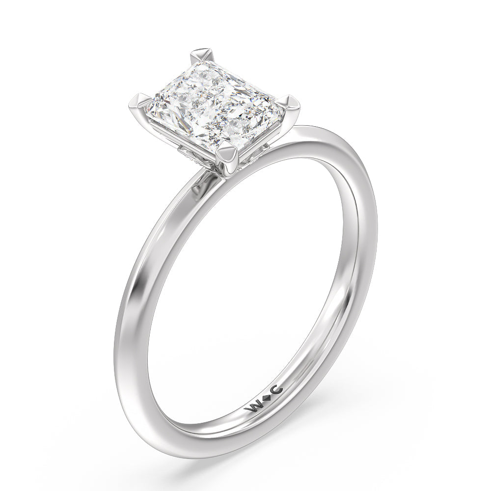 Radiant Cut Knife Edge Shank Studded Kite Basket Solitaire Engagement Ring with Lab Grown Diamond in 14KT Platinum view 3
