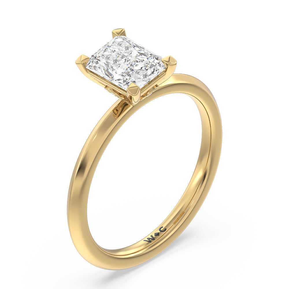 Radiant Cut Knife Edge Shank Studded Kite Basket Solitaire Engagement Ring with Lab Grown Diamond in 14KT Yellow Gold view 3
