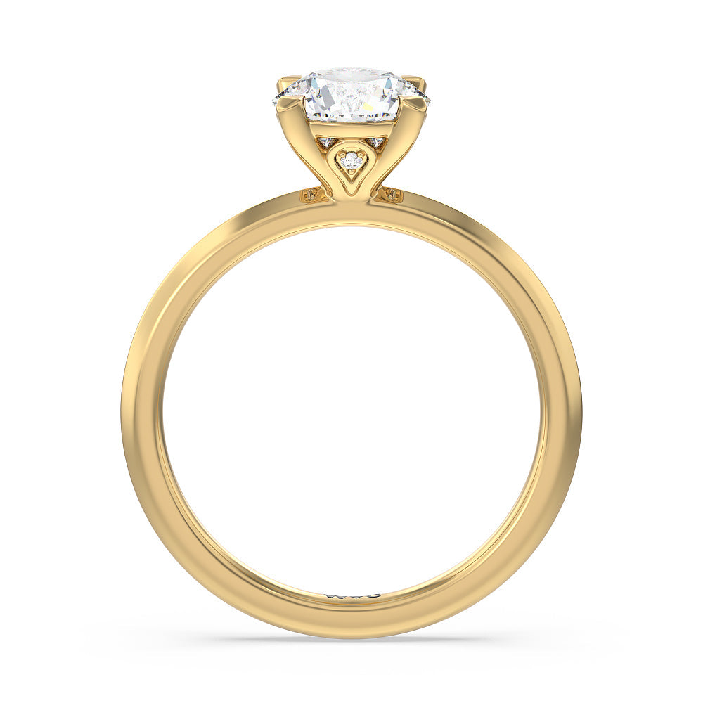 Round Cut Knife Edge Shank Studded Kite Basket Solitaire Engagement Ring with Lab Grown Diamond in 14KT Yellow Gold view 2
