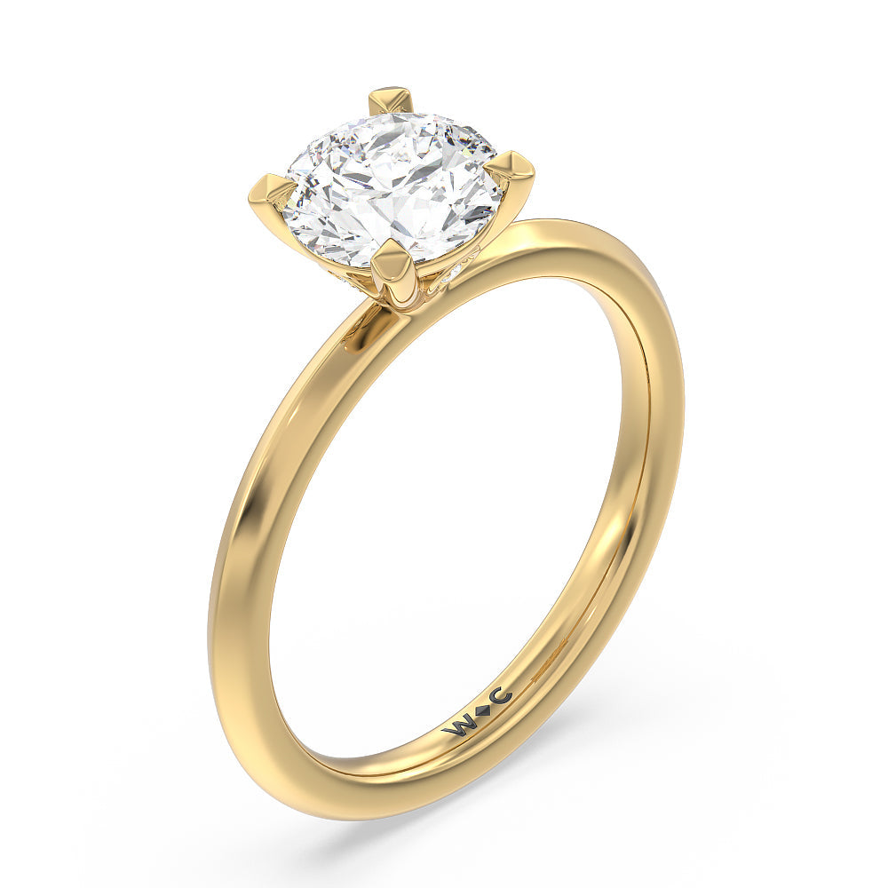 Round Cut Knife Edge Shank Studded Kite Basket Solitaire Engagement Ring with Lab Grown Diamond in 14KT Yellow Gold view 3
