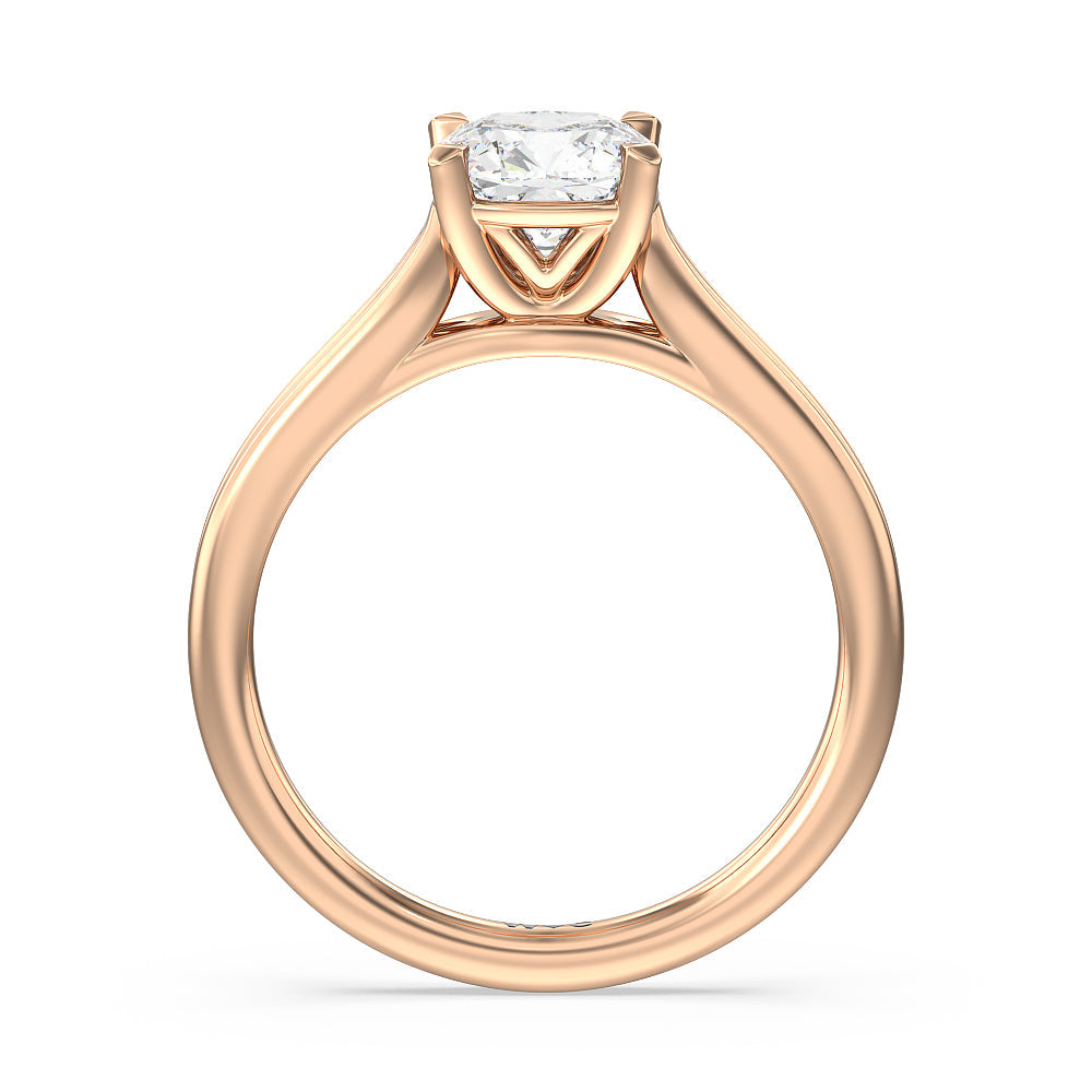 Cushion Cut Delicate Pinched Cathedral Solitaire Engagement Ring with Lab Grown Diamond in 14KT Rose Gold view 2
