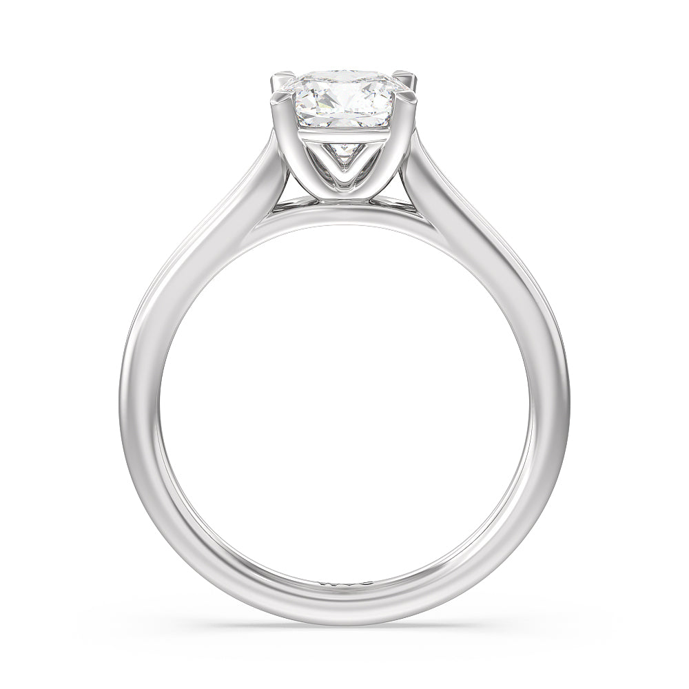 Cushion Cut Delicate Pinched Cathedral Solitaire Engagement Ring with Lab Grown Diamond in 14KT Platinum view 2
