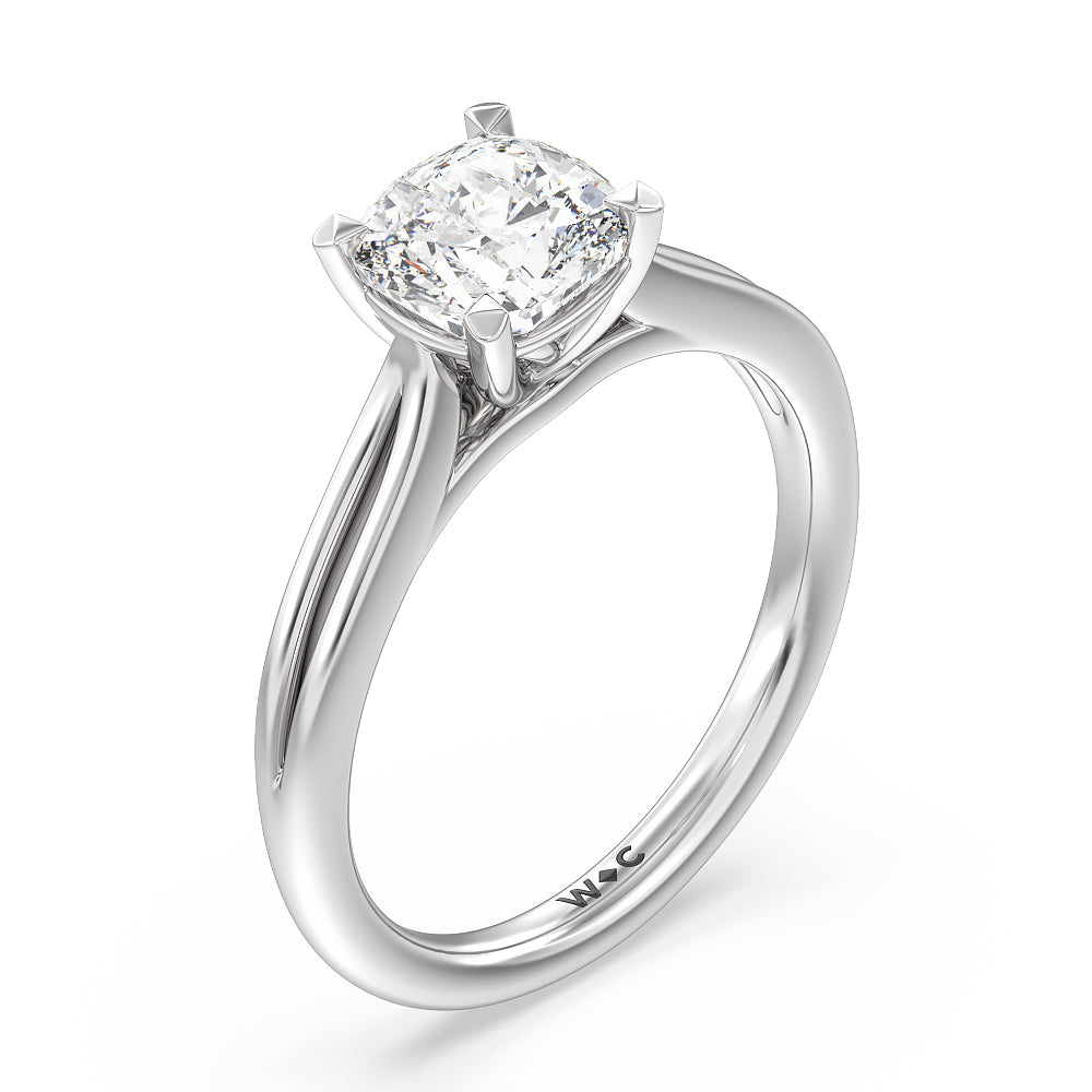 Cushion Cut Delicate Pinched Cathedral Solitaire Engagement Ring with Lab Grown Diamond in 14KT Platinum view 3
