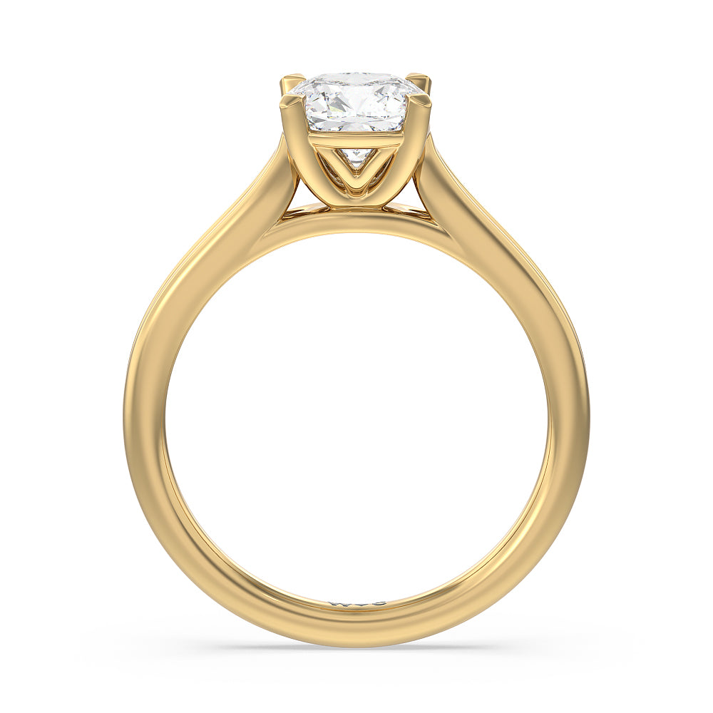 Cushion Cut Delicate Pinched Cathedral Solitaire Engagement Ring with Lab Grown Diamond in 14KT Yellow Gold view 2
