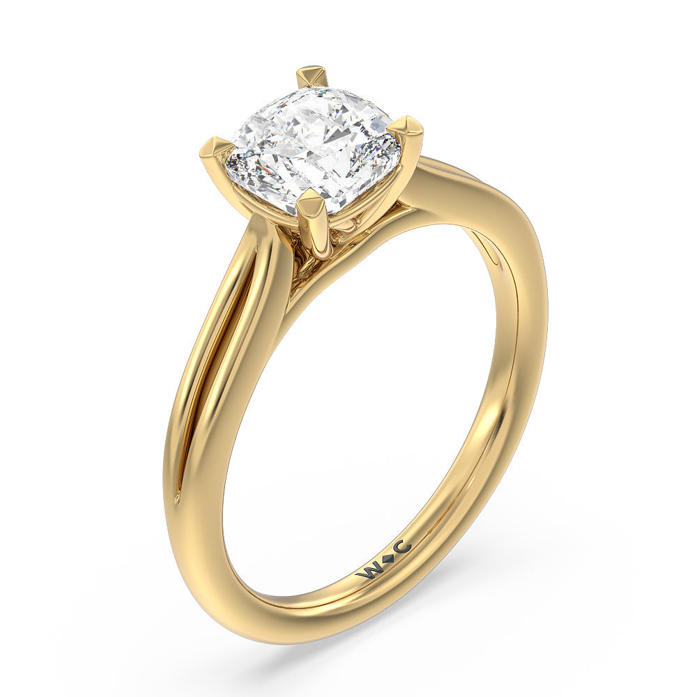 Cushion Cut Delicate Pinched Cathedral Solitaire Engagement Ring with Lab Grown Diamond in 14KT Yellow Gold view 3
