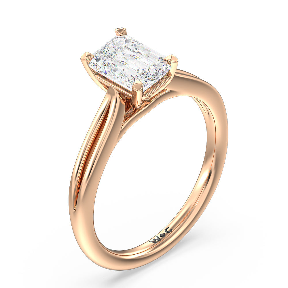 Emerald Cut Delicate Pinched Cathedral Solitaire Engagement Ring with Lab Grown Diamond in 14KT Rose Gold view 3
