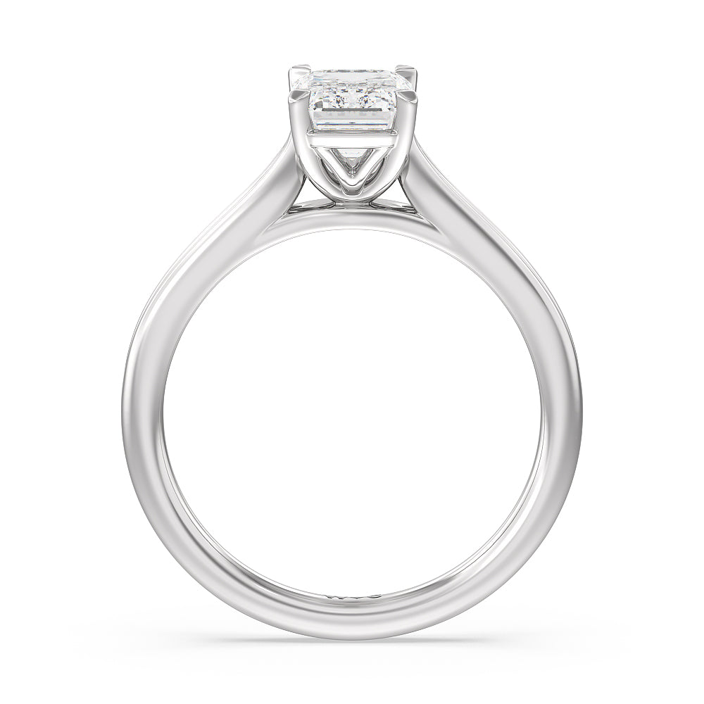 Emerald Cut Delicate Pinched Cathedral Solitaire Engagement Ring with Lab Grown Diamond in 14KT Platinum view 2
