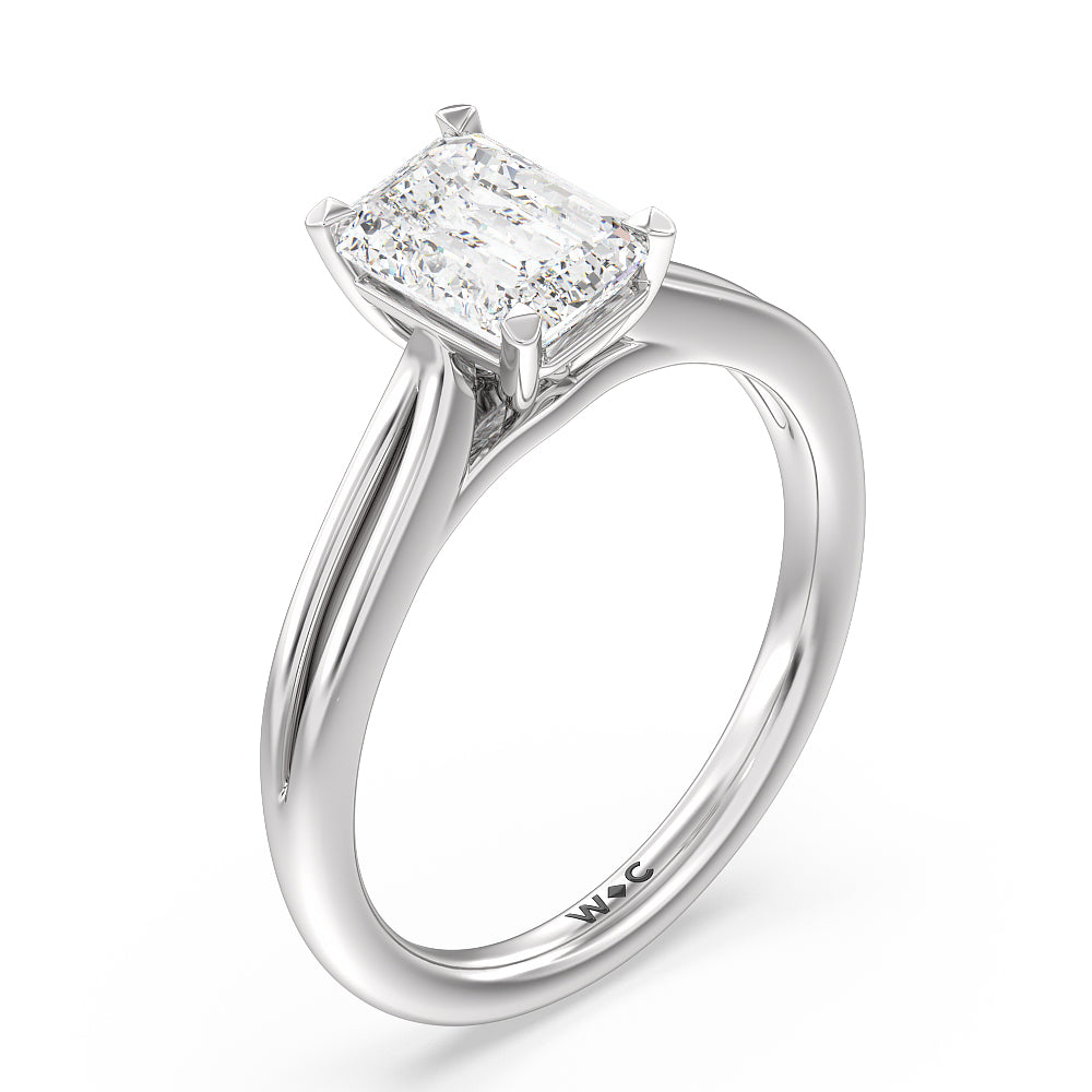 Emerald Cut Delicate Pinched Cathedral Solitaire Engagement Ring with Lab Grown Diamond in 14KT Platinum view 3
