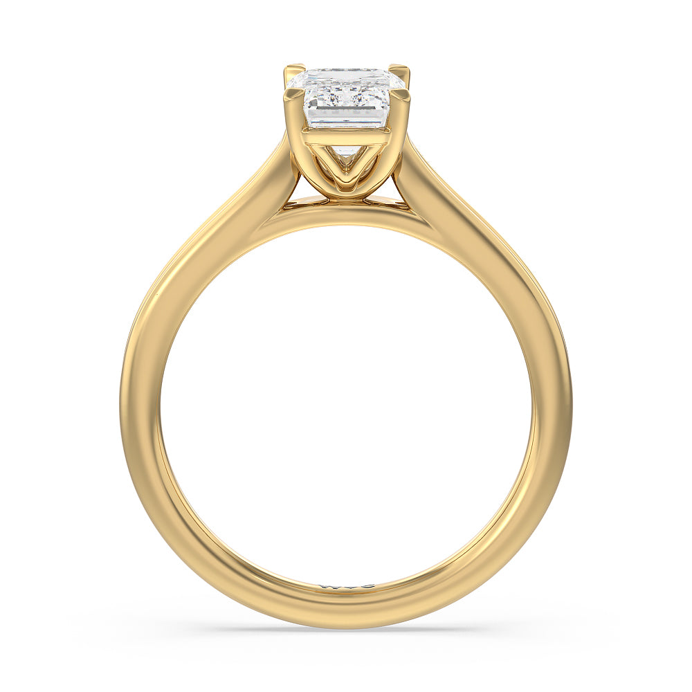 Emerald Cut Delicate Pinched Cathedral Solitaire Engagement Ring with Lab Grown Diamond in 14KT Yellow Gold view 2
