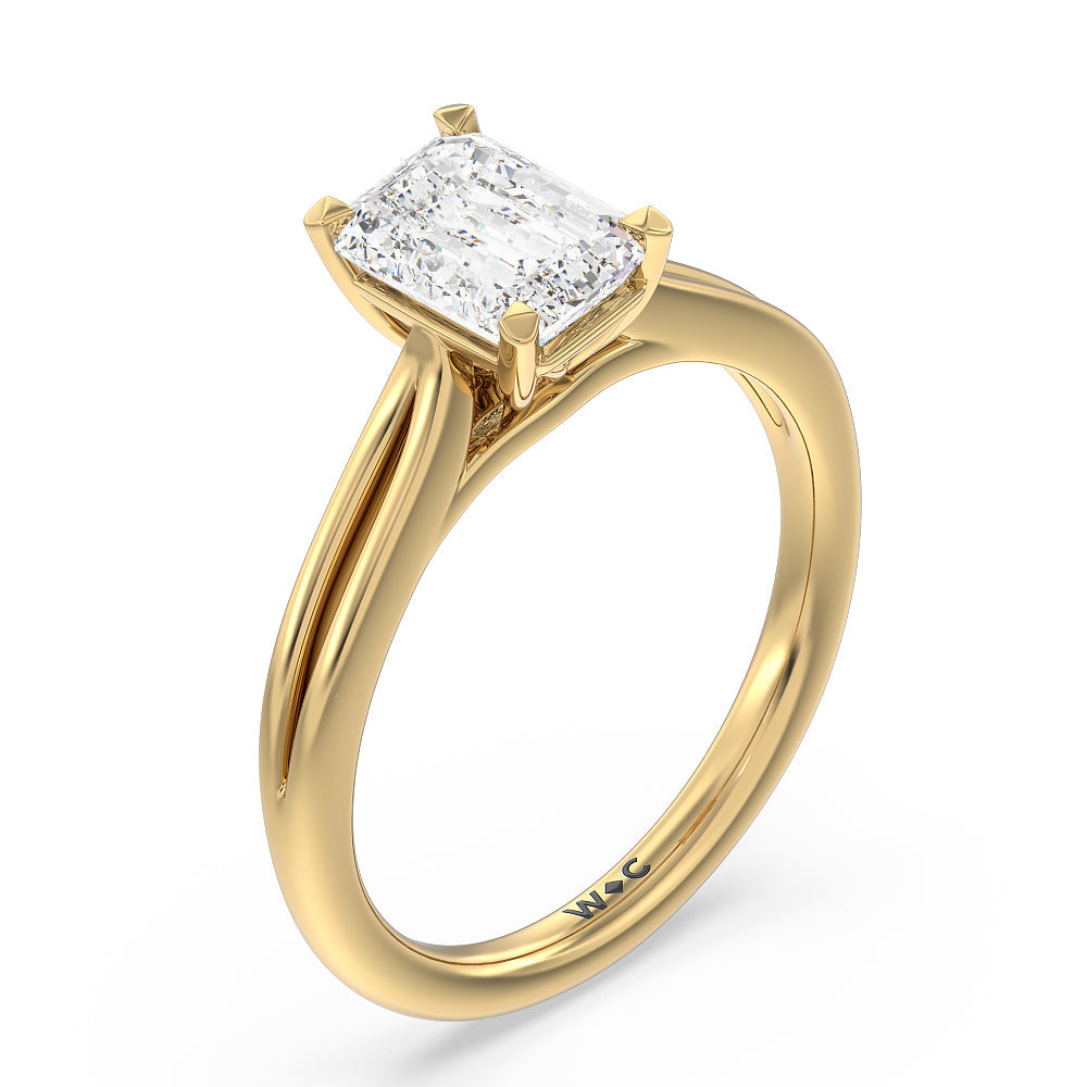 Emerald Cut Delicate Pinched Cathedral Solitaire Engagement Ring with Lab Grown Diamond in 14KT Yellow Gold view 3
