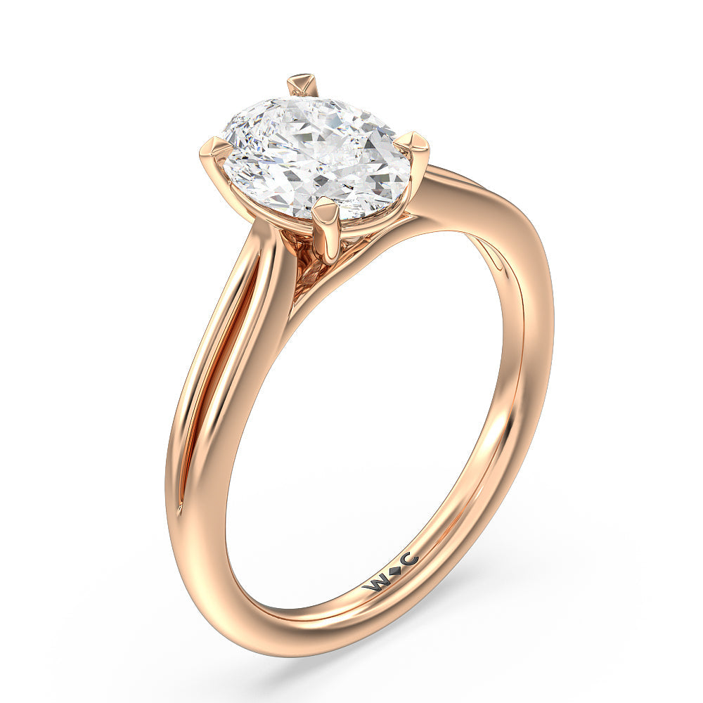 Oval Cut Delicate Pinched Cathedral Solitaire Engagement Ring with Lab Grown Diamond in 14KT Rose Gold view 3
