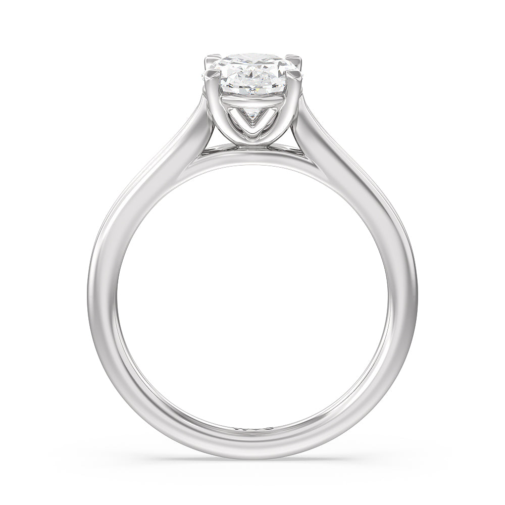 Oval Cut Delicate Pinched Cathedral Solitaire Engagement Ring with Lab Grown Diamond in 14KT Platinum view 2
