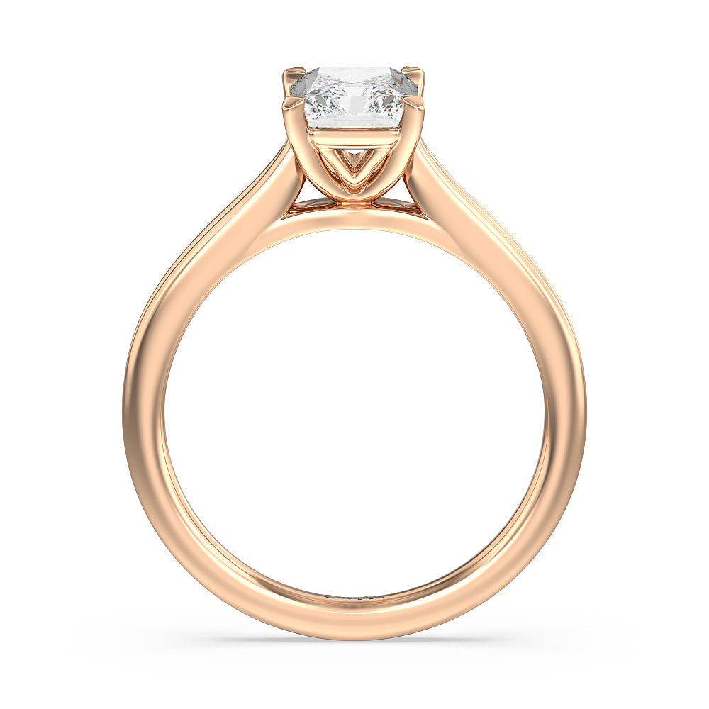 Radiant Cut Delicate Pinched Cathedral Solitaire Engagement Ring with Lab Grown Diamond in 14KT Rose Gold view 2
