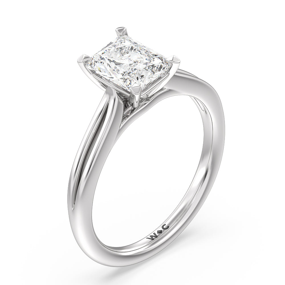 Radiant Cut Delicate Pinched Cathedral Solitaire Engagement Ring with Lab Grown Diamond in 14KT Platinum view 3
