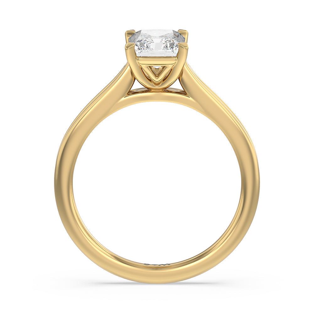 Radiant Cut Delicate Pinched Cathedral Solitaire Engagement Ring with Lab Grown Diamond in 14KT Yellow Gold view 2
