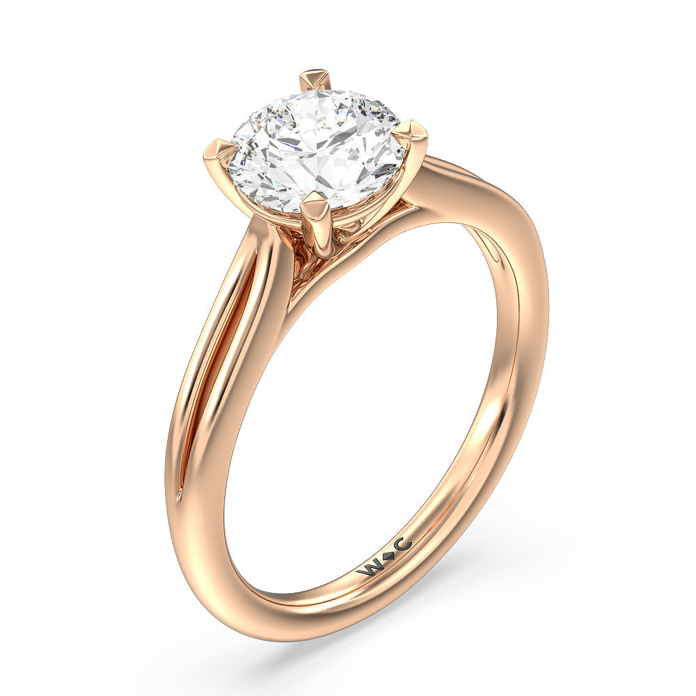 Round Cut Delicate Pinched Cathedral Solitaire Engagement Ring with Lab Grown Diamond in 14KT Rose Gold view 3
