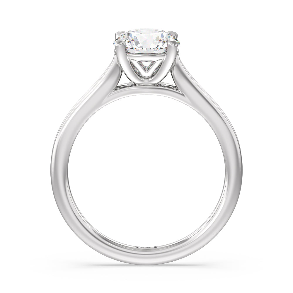 Round Cut Delicate Pinched Cathedral Solitaire Engagement Ring with Lab Grown Diamond in 14KT Platinum view 2
