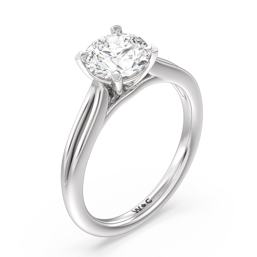Round Cut Delicate Pinched Cathedral Solitaire Engagement Ring with Lab Grown Diamond in 14KT Platinum view 3
