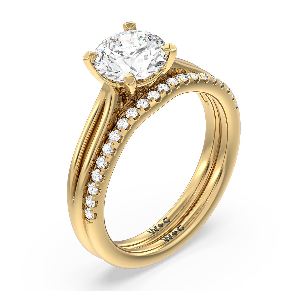 Round Cut Delicate Pinched Cathedral Solitaire Engagement Ring with Lab Grown Diamond in 14KT Yellow Gold view 4
