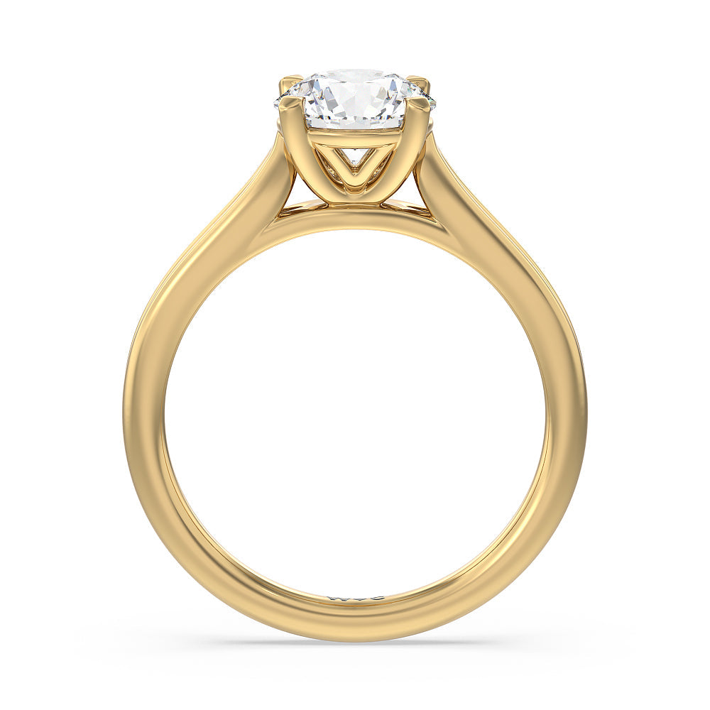 Round Cut Delicate Pinched Cathedral Solitaire Engagement Ring with Lab Grown Diamond in 14KT Yellow Gold view 2
