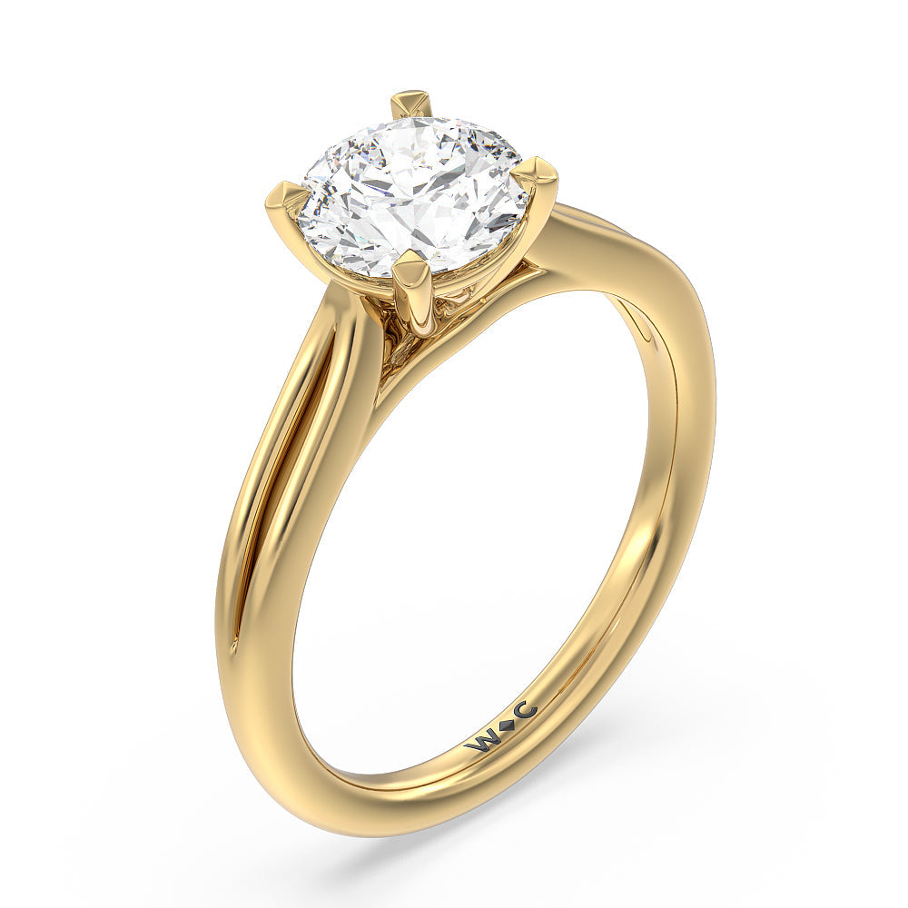 Round Cut Delicate Pinched Cathedral Solitaire Engagement Ring with Lab Grown Diamond in 14KT Yellow Gold view 3
