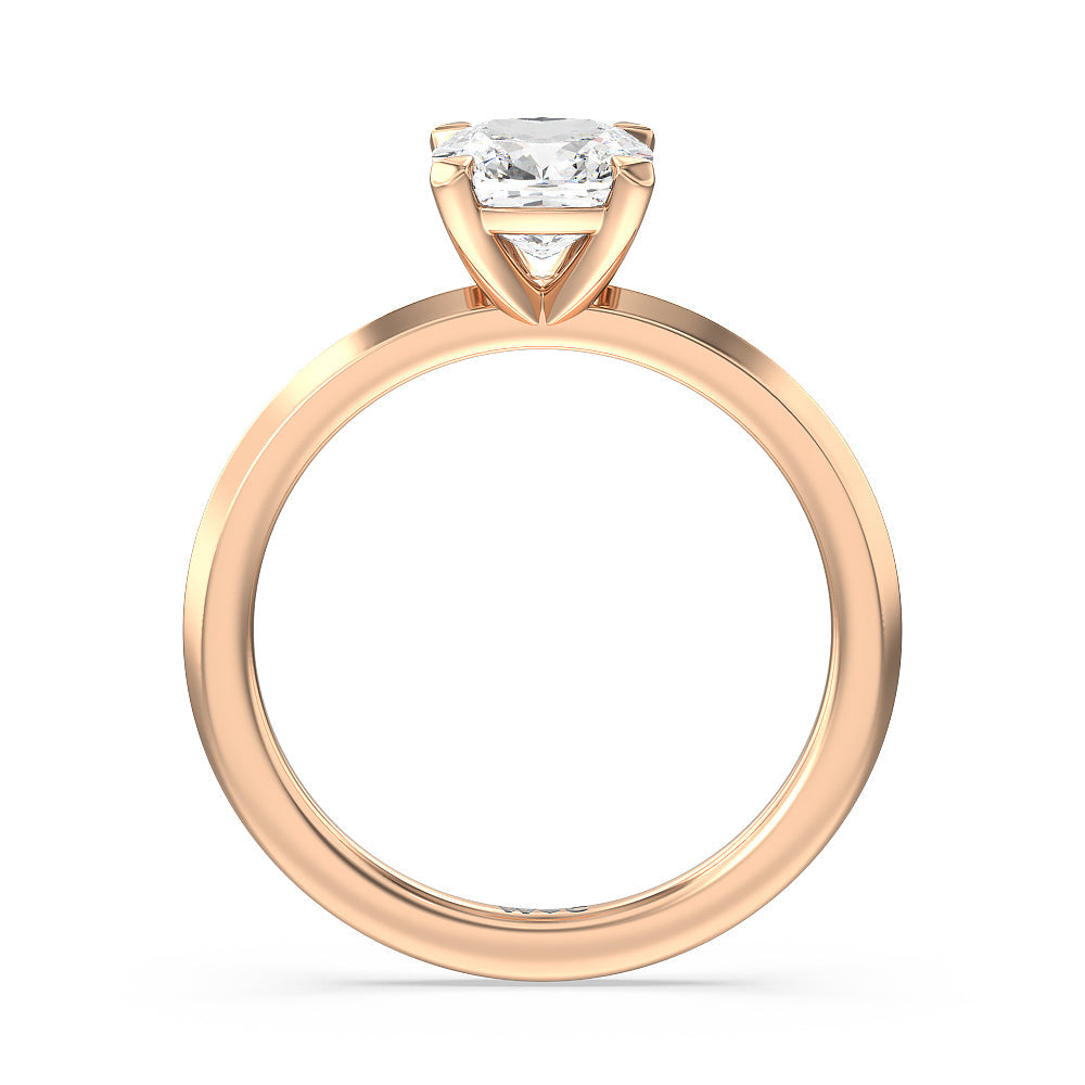 Petite Knife Edge Solitaire Engagement Ring with Cushion Cut Diamond in 14KT Rose Gold view 2
