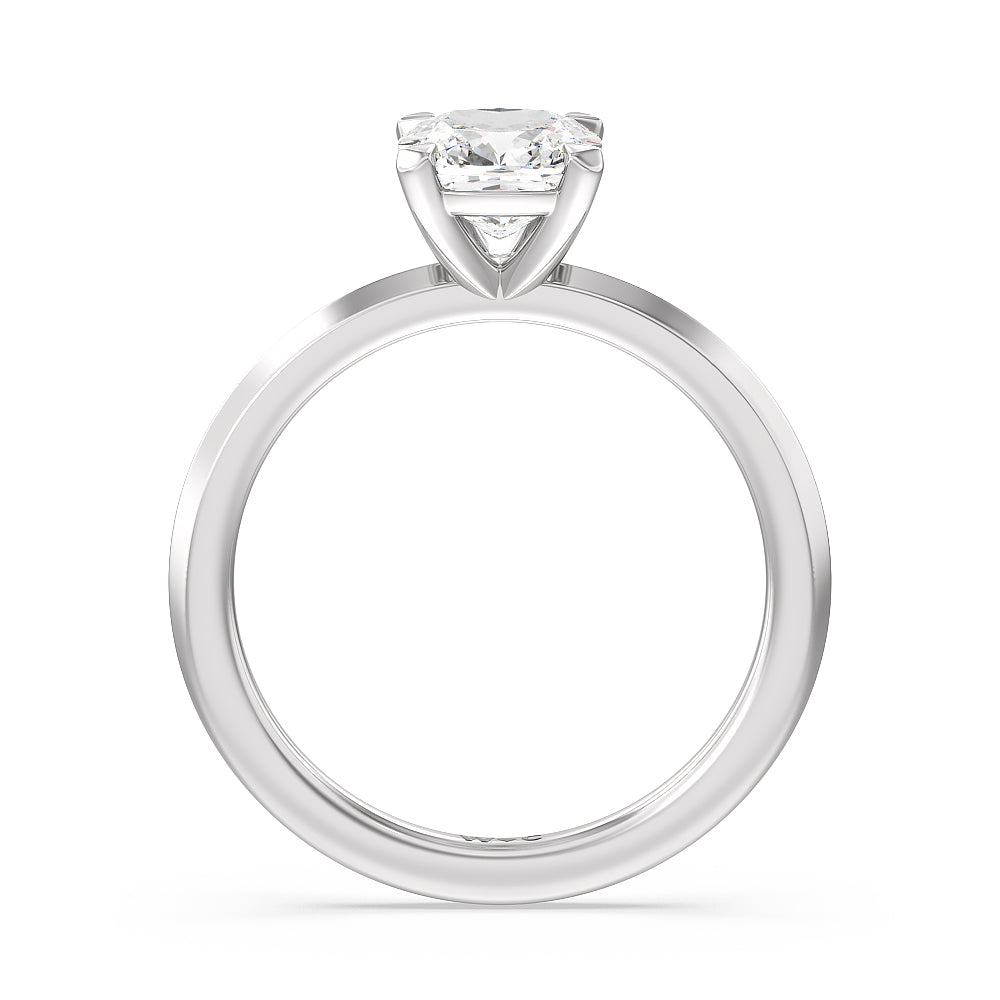 Petite Knife Edge Solitaire Engagement Ring with Cushion Cut Diamond in 14KT Platinum view 2

