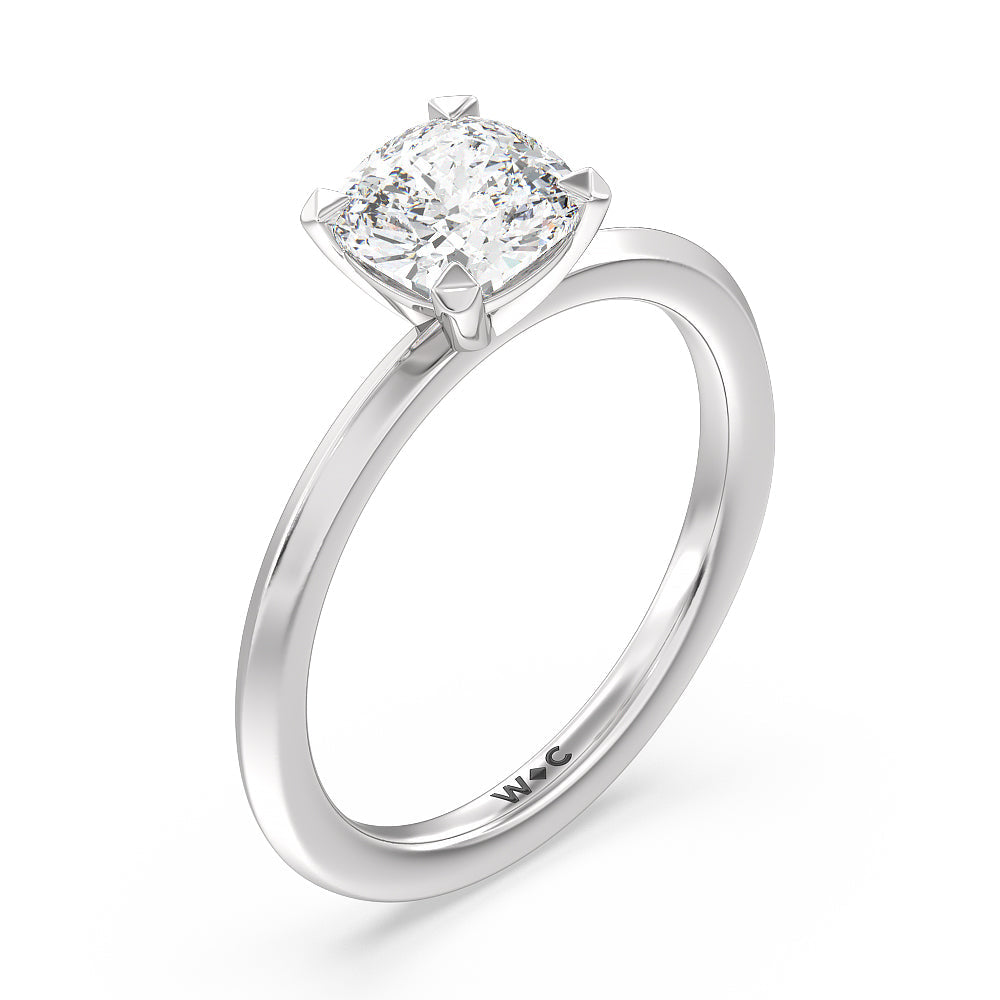 Petite Knife Edge Solitaire Engagement Ring with Cushion Cut Diamond in 14KT Platinum view 3
